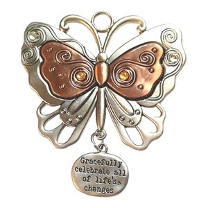 Vintage Copper and Silver Tone Butterfly Necklace Pendant or Craft Charm Accent